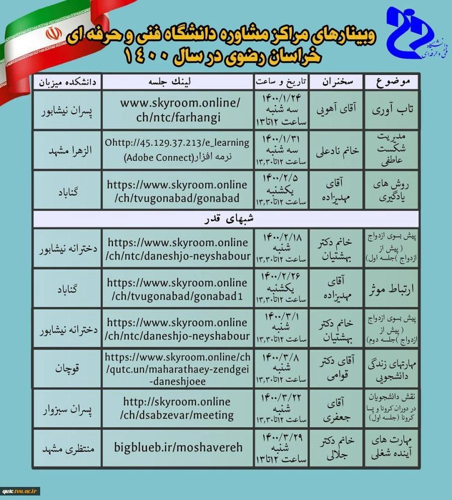 وبینارهای مراکز مشاوره دانشگاه فنی و حرفه ای استان خراسان رضوی 2