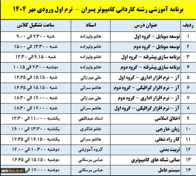اطلاعیه واحد آموزش - ویژه دانشجویان ترم اول پسران - ورودی مهر ۱۴۰۴
 3